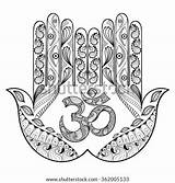 Ohm Hand Hamsa Coloring Pages Adult Henna Zentangle Vector Drawn Protection Stock Tattoo Indian Prints Shirt Shutterstock Mandala Doodle Ethnic sketch template
