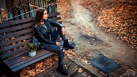 Hd Wallpaper Bench Bridge Cosplay Girl Katana Knees Leather