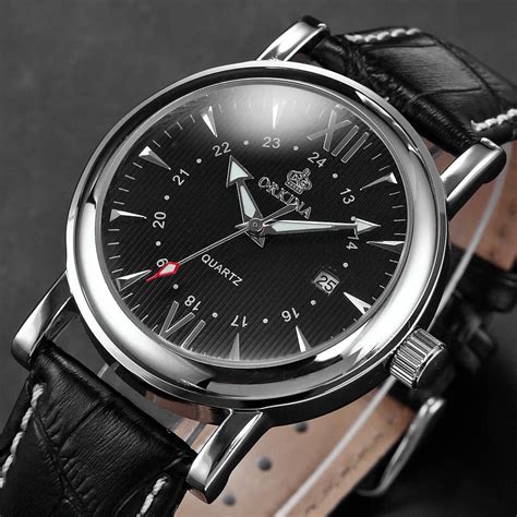 mg orkina mens watches japan movement auto date quartz wristwatch male clock leather strap