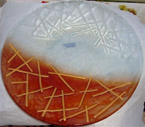 Vintage 90 S Caramel And Clear Round Crackeled Handmade Fused Glass Plate