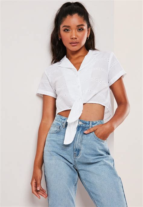white cropped tie front shirt missguided ireland