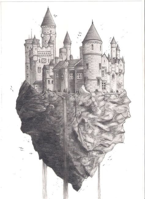 flying castle  zealot dessin chateau dessin noir  blanc chateau fantastique