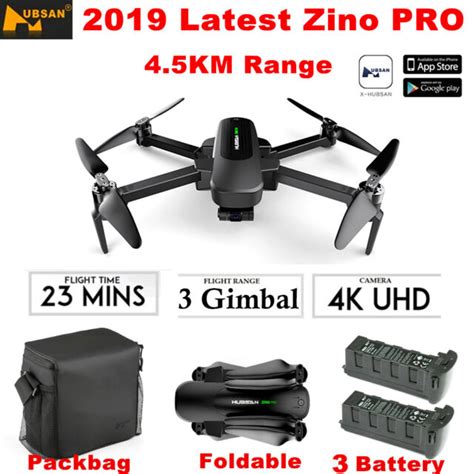 hubsan zino pro km foldable drone mp  axis gimbal camerabattery bag ebay