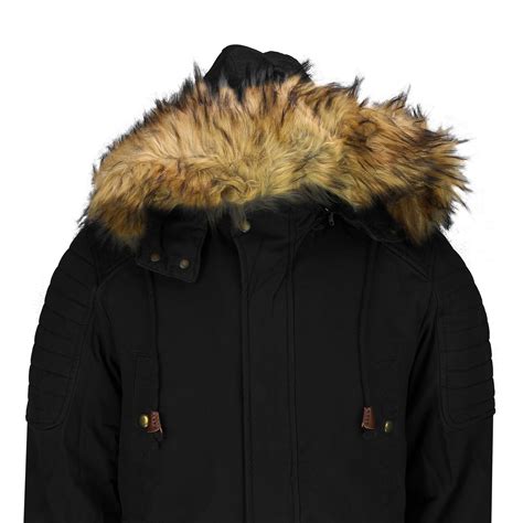 mens heavy weight cotton parka jacket fur hood fishtail boys winter long coat ebay