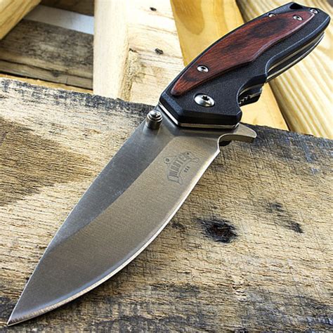 master usa  spring assisted folding pocket knife  wood handle