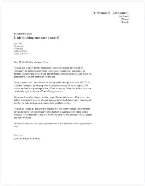 medical receptionist cover letter examples  graduate resume