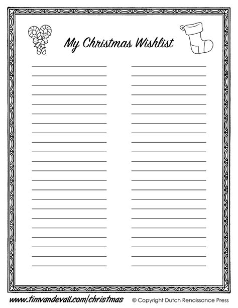 printable christmas  list template
