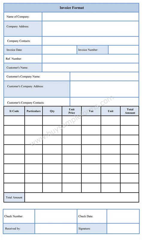 invoice format sample forms