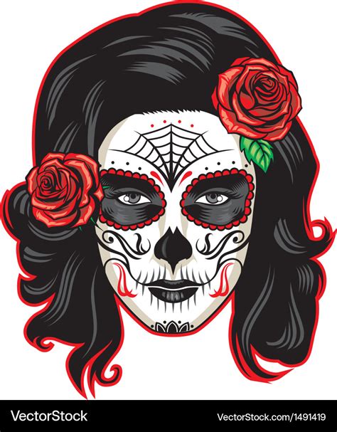 day   dead girl  sugar skull makeup vector image