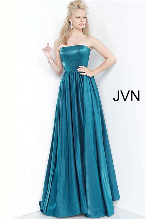 jvn00969 dress teal strapless straight neckline prom gown