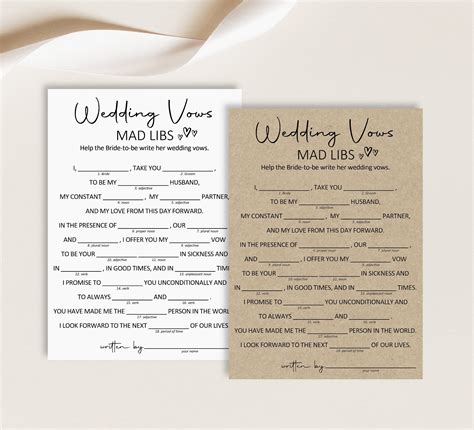 mad libs wedding vow mad lib bridal shower game printable etsy