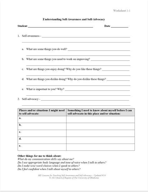 advocacy worksheets