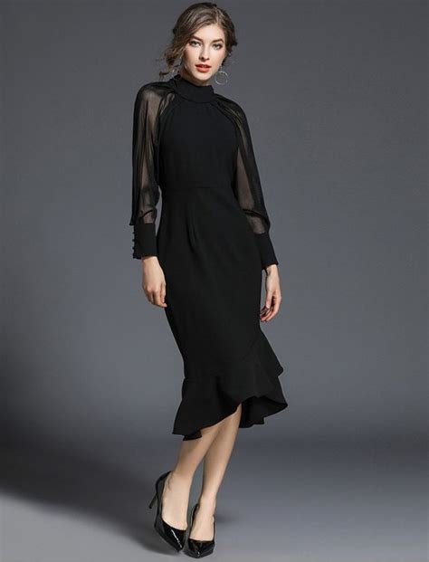 sheer long sleeves little black dress lace dress design designer