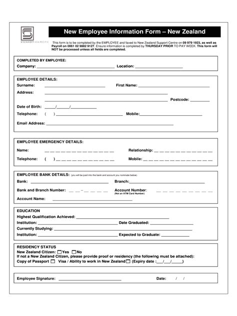 employee personal details form nz fill  printable fillable