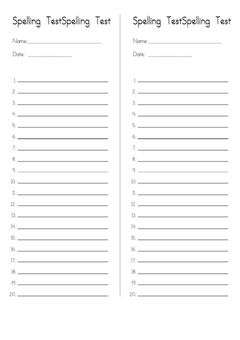 blank spelling test sheet  words printable