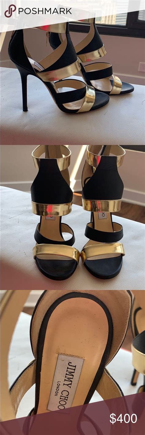 jimmy choo black  gold strappy heel strappy heels gold strappy heels jimmy choo shoes heels