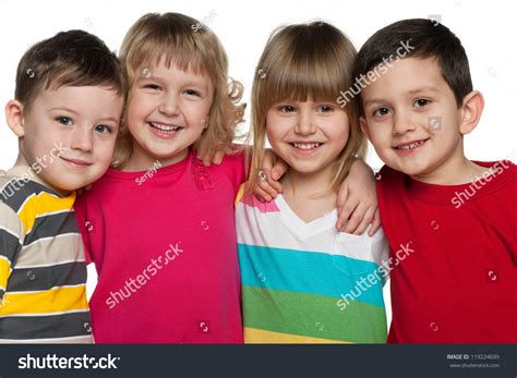laughing kids standing  isolated stock photo