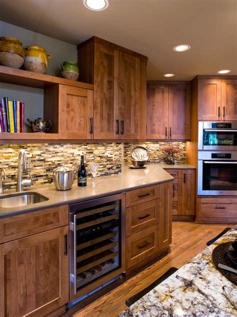 traditional wood kitchen cabinets  mosaic tile backsplash hgtv