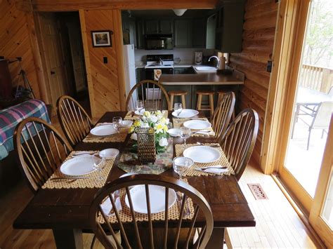 alpine log cabin dining room kitchen