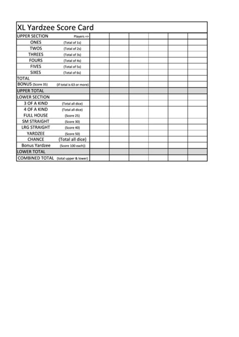 yardzee score sheet printable