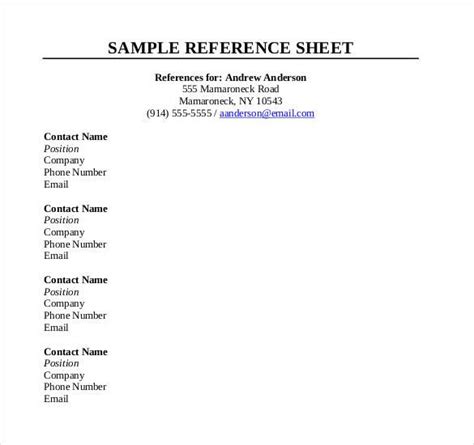 reference sheet templates  printable word excel