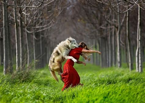 a girl and a wolf pics