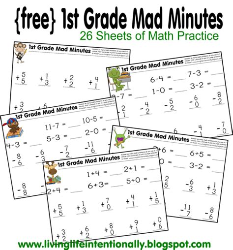 printable mad minutes math worksheet pack st grade math