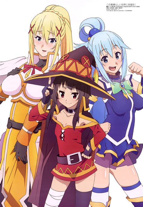 aqua darkness and megumin kono subarashii sekai ni shukufuku wo and megami drawn by