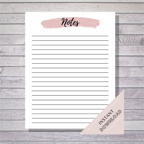 notes page printable lined note paper notes page planner etsy