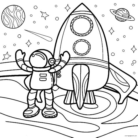 cartoon astronaut  rocket  coloring page  printable coloring