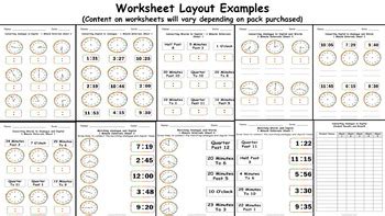 read write convert time worksheets  assessment clock bundle