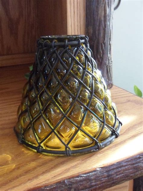 Hand Blown Glass Wrought Iron Lamp Shade Amber Art Glass Bohemian