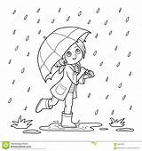 Regen Paraplu Meisje Lopen sketch template