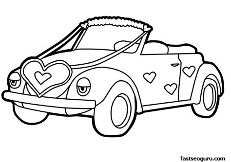 printable cute car decorations  hearts valentines day coloring