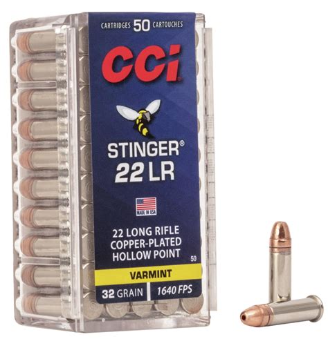 cci ammunition stinger  long rifle  grain copper plated hollow point rimfire ammunition