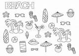 Coloring Beach Book Illustration Stock Drawn Template Hand Set sketch template