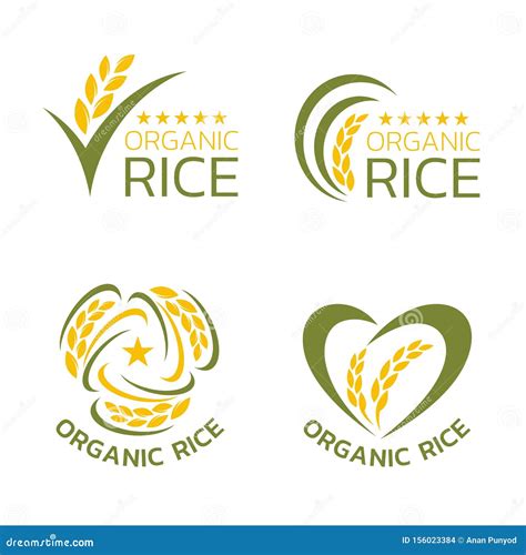 organic rice logo  circle yellow green paddy rice vector collection