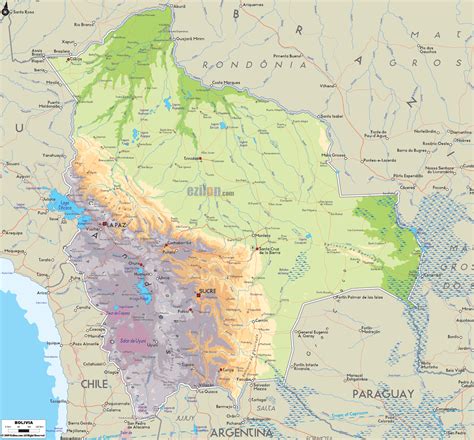physical map  bolivia ezilon maps