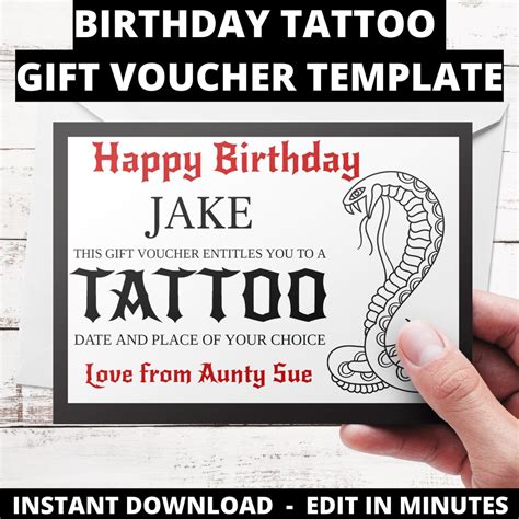 tattoo gift voucher template tattoo voucher birthday gift etsy ireland