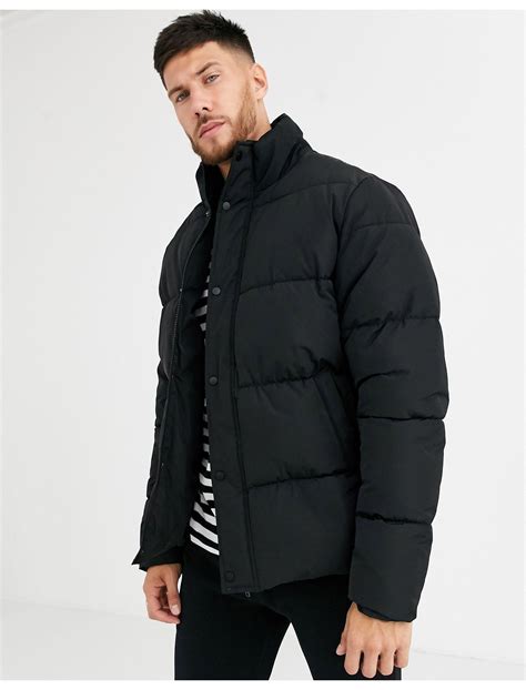 asos synthetic sustainable puffer jacket  black  men lyst