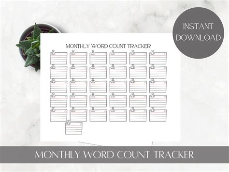Monthly Word Count Tracker Printable Printable Writing Etsy