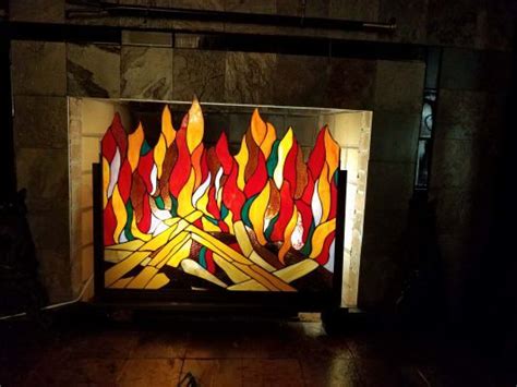 Stained Glass Roaring Fire Screen Wind And Weather Stained Glass