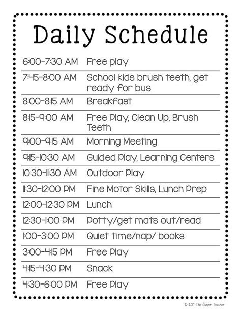 daycare schedule  works  template  super