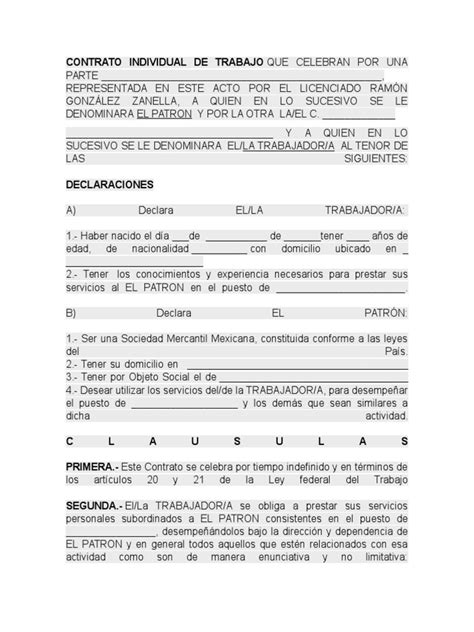 Contrato Individual De Trabajo En Blanco 1 Gobierno Política