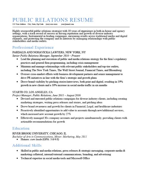 public relations resume sample   write resume genius