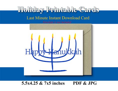 happy hanukkah printable card  candle greeting hanukkah etsy