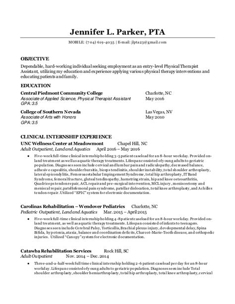 sample physical therapy assistant resume