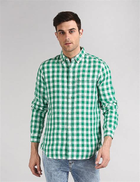 buy gap men green check linen shirt nnnowcom