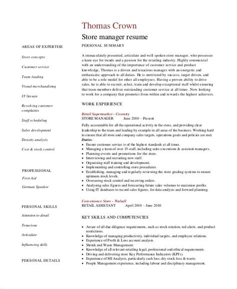 sample retail manager resume templates   ms word