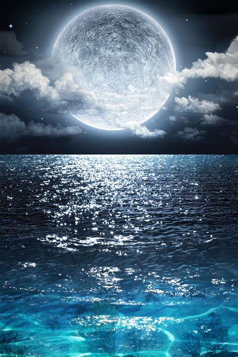 wallpaper full moon blue sea clouds night beautiful